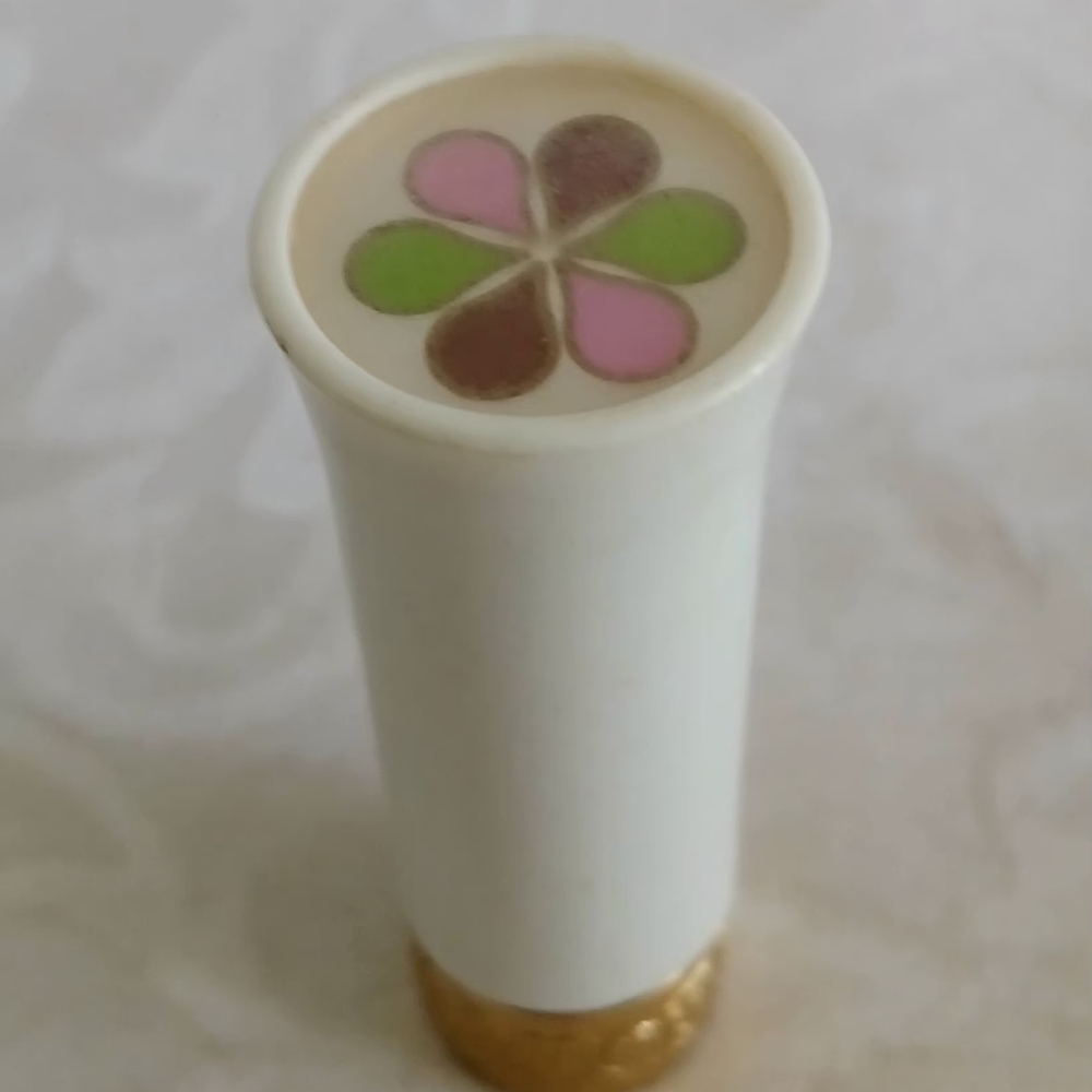 White and Gold Lipstick Tube with Floral Design